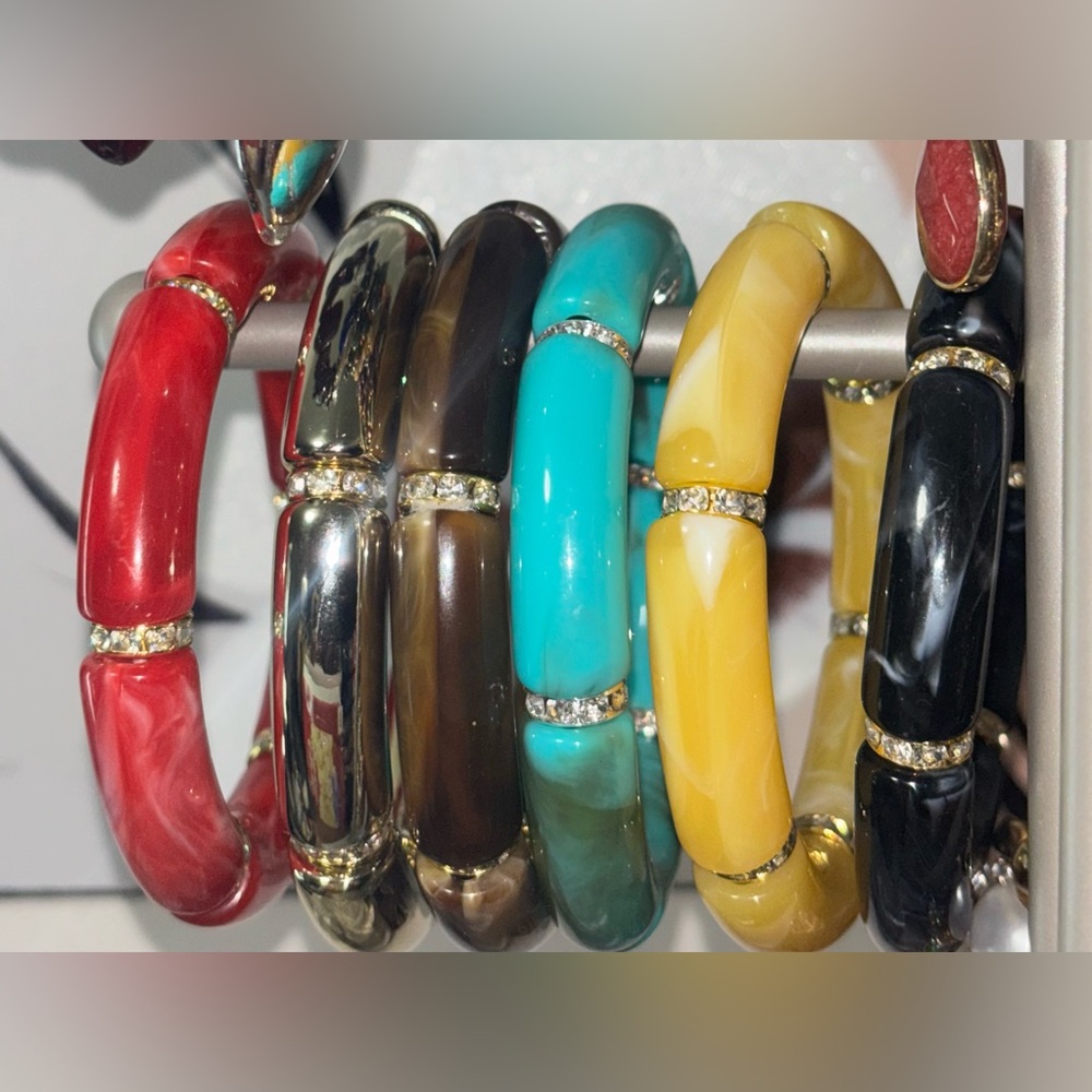 REESELYN CREATIONS Handcrafted Stretch Tube Bangles w/ Rhinestone Spacers - Picture 3 of 11